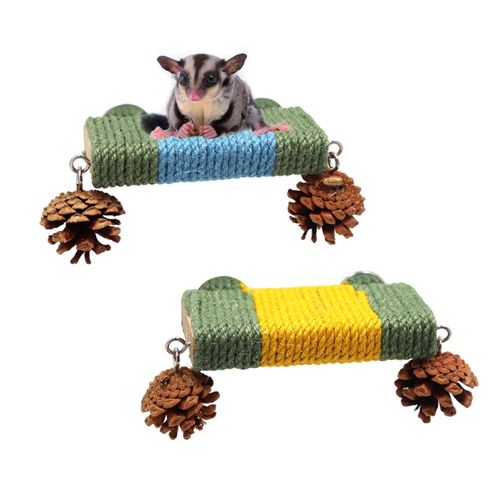 Sugar Glider Cage Accessories, 2 Pack Cage Platform with Rope and Pine Cone Decor, Standing & Climbing Toy, Relax Platform for Sugar Glider, Squirrel, Rat and Other Small Animals