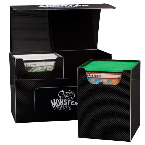 Monster Protectors XL Commander Magnetic Double Deck Storage Box (Black) for Collectible Trading Cards-Dual Compartments for up to 200 Cards- Standard & Smaller Size TCGs works with Yugioh MTG Pokémon