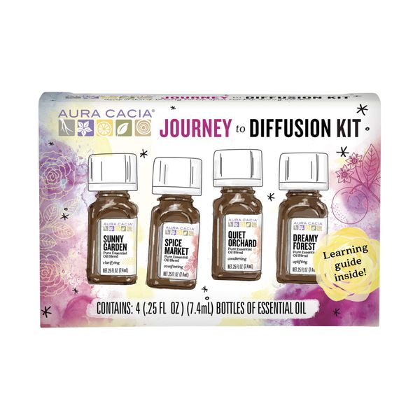 Aura Cacia Journey to Diffusion Essential Oil Kit | GC/MS Tested for Purity | 4 Bottles 7.4ml (0.25 fl. oz.)