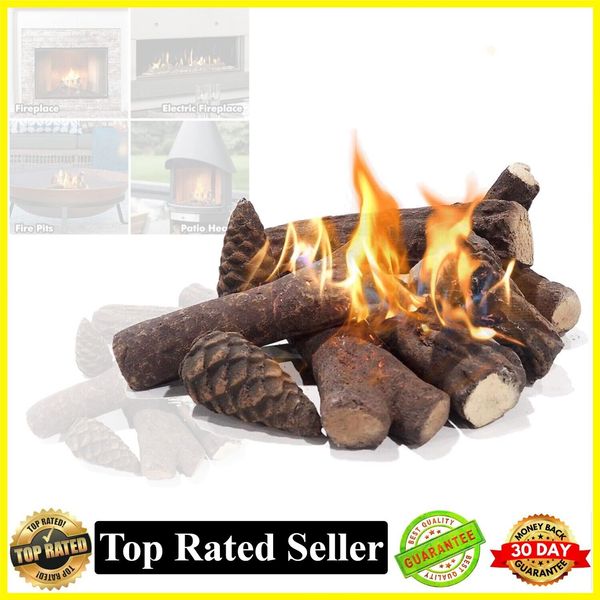 Artificial Large Gas Fireplace Log Ceramic Fire Logs for Fire Pit Fireplace 9Pc