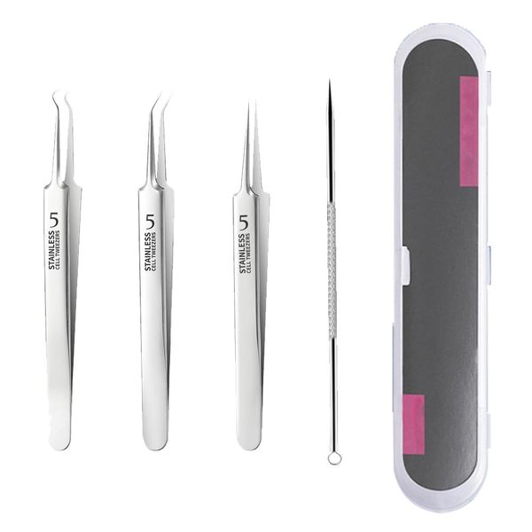 5 Pieces Blackhead Remover Tool Set Curved Tweezer Blackhead Removal Tools Blackhead Tool Kit for Nose Face Skin