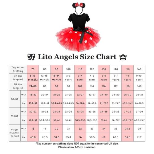 Lito Angels Minnie Fancy Dress Up Costume with Mouse Ears Bowknot Hair Hoop for Kids Girls, Halloween Birthday Party Polka Dot Tutu Skirt, Age 6-7 Years, Red