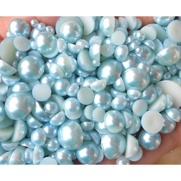 LOVEKITTY ® 800 pc Light Blue Mixed Sizes Flat Back Pearl Cabochon