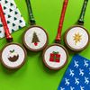 Christmas Cross Stitch Box Set - 4 Mini DIY Tree Decorations - Xmas Pudding, Tree, Present, Star