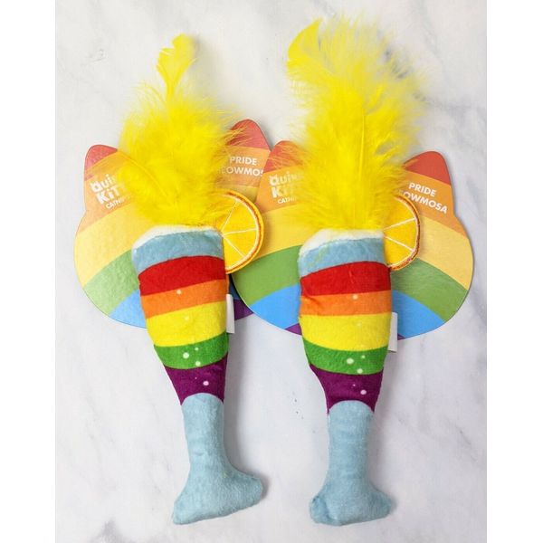 2 pack Champagne Glass Pride Meowmosa Rainbow Catnip Cat Toy Quirky Kitty