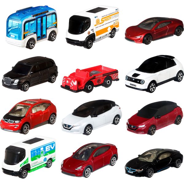 Matchbox Cars or Buses 12-Pack, Set of 12 Toy Electric Vehicles in 1:64 Scale (Styles May Vary)