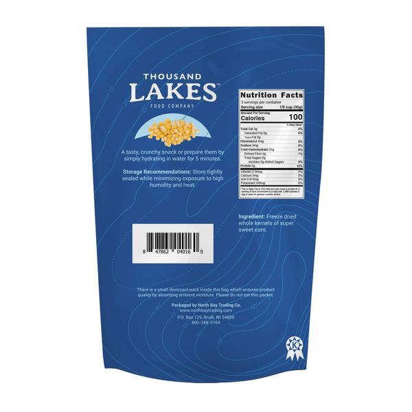 Thousand Lakes Freeze Dried Vegetables - Sweet Corn 2-pack 3.6 ounces (7.2 ounces total) | 100% Whole Sweet Corn Kernels