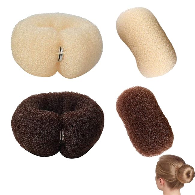 ZAHD 4 Stück Haardonut Haarkissen Hochsteckfrisur Haarkissen Donut Hair Bun Maker Set Schwamm Haar Former Kamm Flauschiges Insert Frisurenhilfe Zubehör für Mädchen Damen DIY-Styling Zubehör（2 Farben）