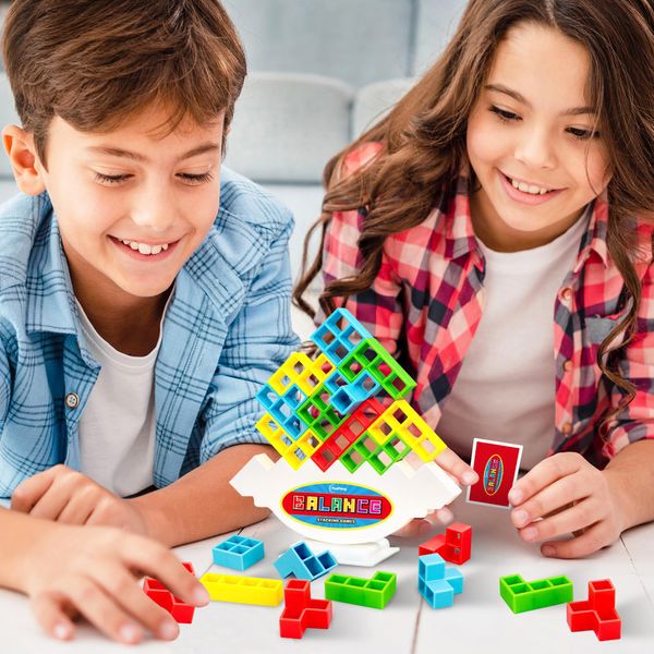 FAVANTIME 32pcs Attack Stack Game Tetra Balance Tower Stacking Blocks Board Games for 1-4 Players Family Games for Kids, Adults, Party, Travel Team Building Blocks Toys