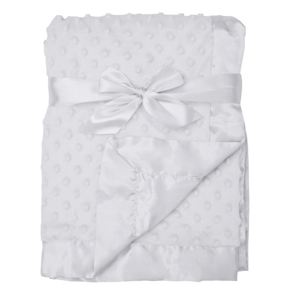 American Baby Company Heavenly Soft Chenille Receiving Blanket, 2-Layer Design with Minky Dot & Silky Satin, White, 30" x 40" for Boys and Girls