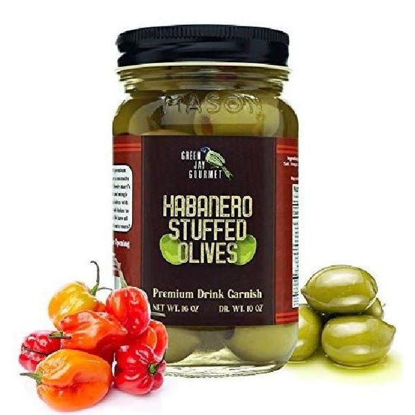 Wine Snacks with Green Jay Seed Green Olive Blue Cheese with Almonds, 1 lb (1 pack), Habanero