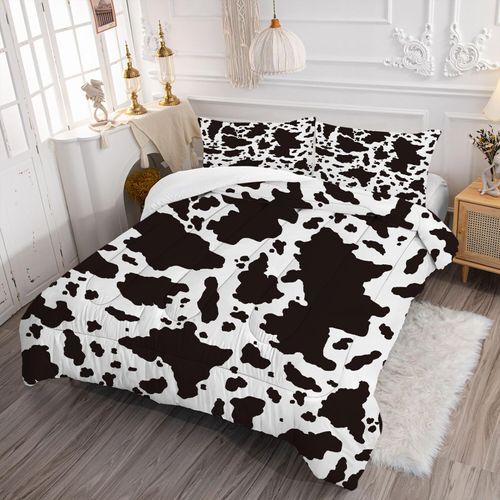 VTKON Kids Cow Print Comforter Set Queen Size Cartoon Milk Cow Print Bedding Set for Kids and Adults Microfiber Cow Print Farmhouse Bed Set Ultra Soft Bedding Set for All Seasons