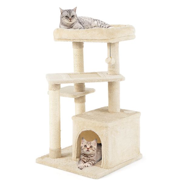 Petsjoy Cat Tree Indoor Activity Cat Tower w/ Perch & Hanging Ball for Play Rest