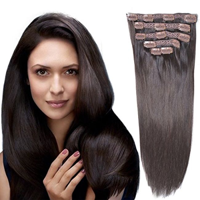 14Remy Human Hair Clip in Extensions for Women Thick to Ends Dark  Brown(#2) 6Pieces 70grams/2.45oz