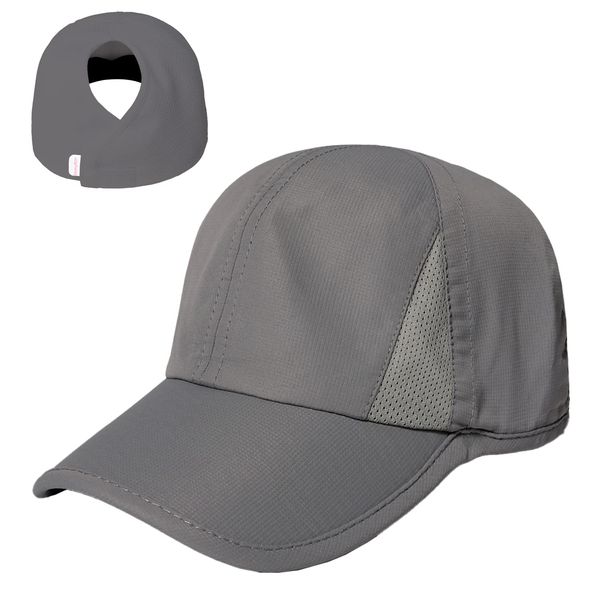 Ponyflo Womens Ponytail Baseball Cap - Ponytail Hats for Women - Womens Ball Cap - High Ponytail Hats for Women - Womens Hat with Ponytail Hole - Womens Ponytail Hat - Womens Baseball Cap - Grey