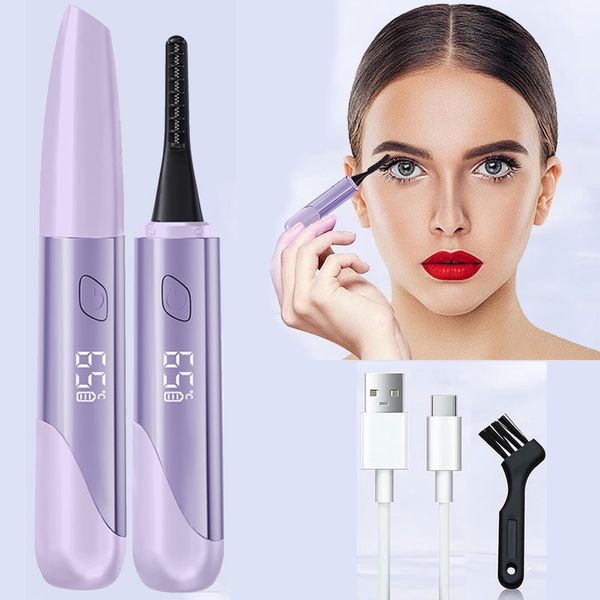 Heated Eyelash Curler, USB Rechargeable Electric Eyelash Curler, 15s Quick Heat, 4 Gear Temperature Control with LED Display Mini Eye Lash Curler for Women Girlsink (Purple)