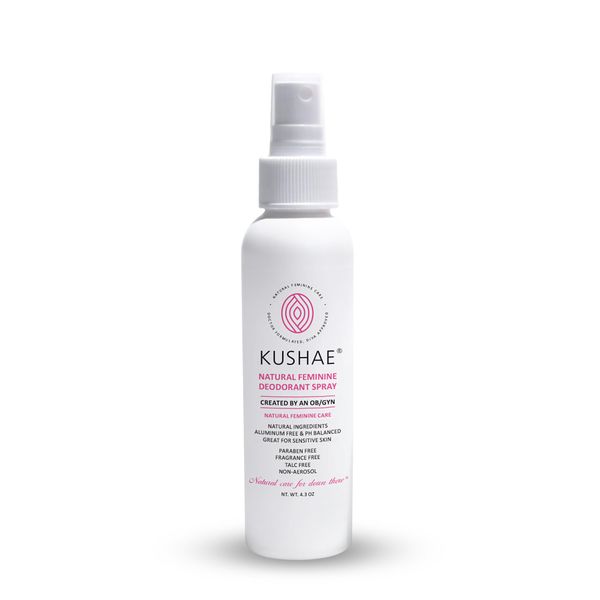 Kushae Natural Feminine Deodorant Spray for Women, All Natural, Unscented and Fragrance Free, Refreshing Control for Odor and Dryness, 4 oz