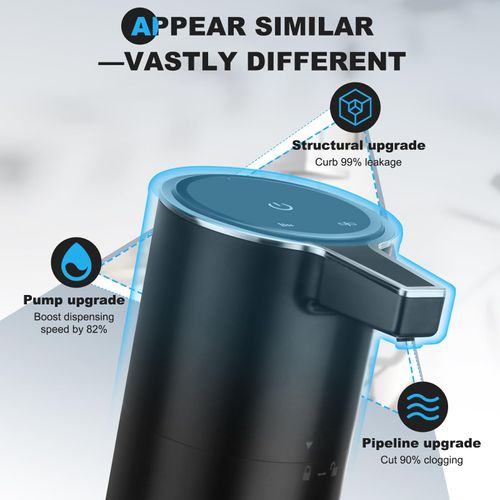 Automatic Soap Dispenser Liquid for Bathroom: 14 OZ Wall Touchless - Plastic Black 4-Level Adjustable Modern Auto Electric Soap Dispenser - Kitchen Hand Dish Lotion Kids Family