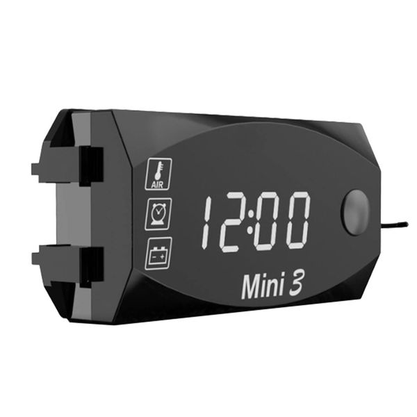 B-MAT02-W Motorcycle, Digital Meter, Voltmeter, Thermometer, Clock, 3-in-1, Waterproof, Dustproof, Voltmeter, Multifunction, Voltmeter, 12V, White