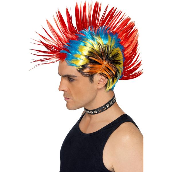 Smiffys 80s Street Punk Wig, Mohawk, Multi-Coloured , 1980's Fancy Dress, 1980s Dress Up Wigs