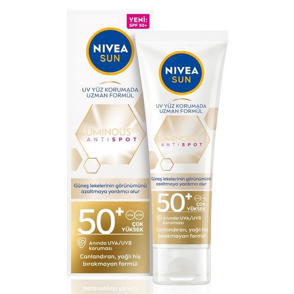 NIVEA Luminous630 Leke Karşıtı Güneş Koruyucu Yüz Kremi 40 ml, SPF50, Hyalüronik Asit, E Vitamini, UVA/UVB