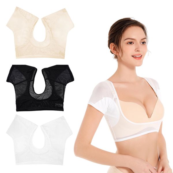 3 Stück Anti Schweiß Shirt mit Achselpads Damen,Achselshirts Damen Schweißpads Achseln,Achselshirt Damen Armpit Sweat Pads,Achsel Weste Damen,T-Shirt-Schweißpolster,Achsel-Schweißweste