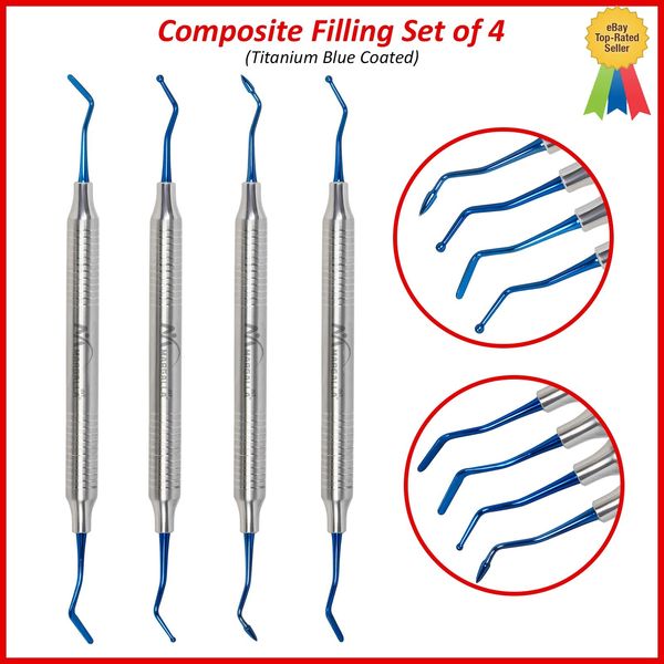 4 Pcs Dental Composite Filling Instruments Blue Titanium Coated Restorative Kit