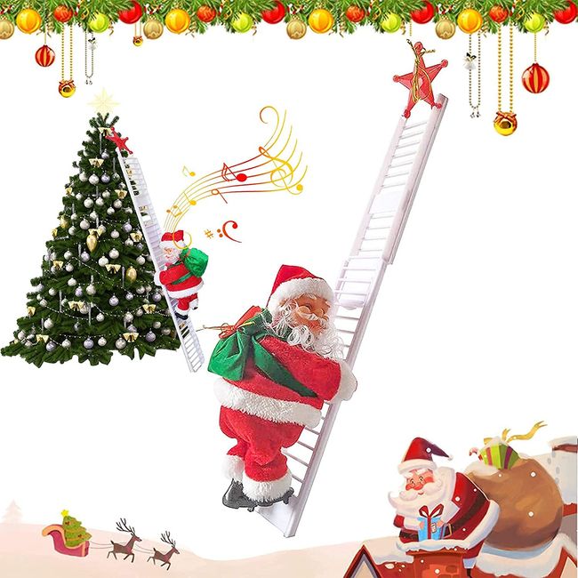 JUTOSU Christmas Tree Ornament, Electric Santa Claw, Ornament, Santa Claus, Decoration, Santa Doll, Electric Doll, Toy, Climbing Ladder, Room Decoration, Atmosphere, Present, Christmas Accessories, Christmas Decoration, DIY Gift, Music Included