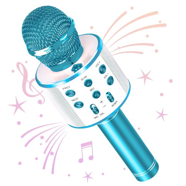 Wowstar Wireless Microphone, Karaoke Bluetooth Microphone for Kids Adults, Portable Toy Karaoke Mic Speaker Machine, Home KTV Player Support Android & iOS Devices for Party Singing (Blue)