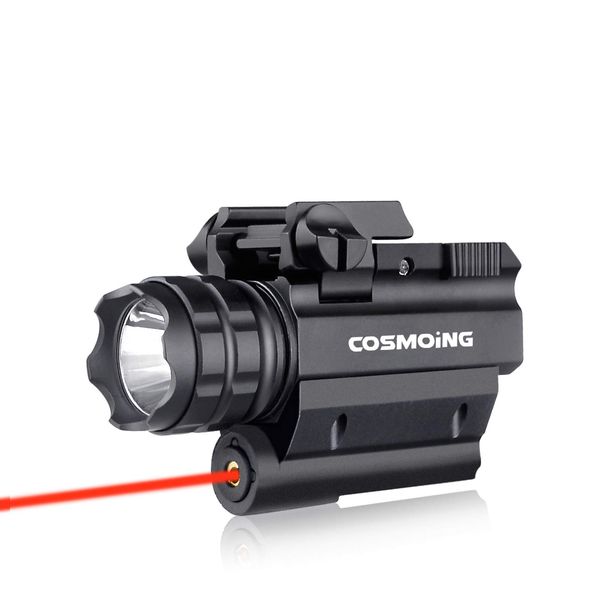 COSMOING Rail Mounted Pistol Red Laser Light Combo (Laser Sight Combo) & 600 Lumen Strobe Pistol Flashlight Rail Mount Gun Flashlight with Quick Release for Pistols Handguns,Gun Light,Pistol,Rifles