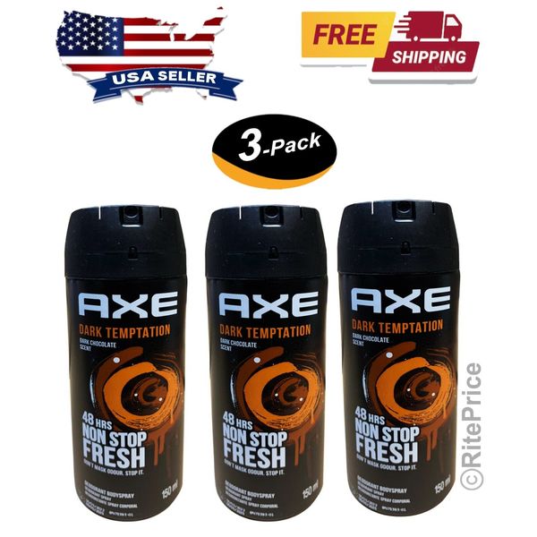 Axe DARK TEMPTATION DARK CHOCOLATE Body Spray Deodorant 150ml/5.07oz (3 Pack)