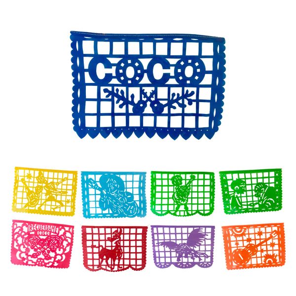 16 Ft Coco Movie Papel Picado Plastic (10 Extra Large Panels) Fiesta Party Decorations, Mexican Party Banners, Plastic Day of The Dead Banner, Cinco de Mayo Decorations Coco Theme