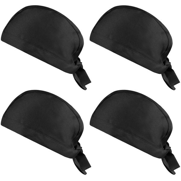 4Pcs Unisex Chef's Hat,Kitchen Cook Hats with Adjustable Band,Hats Hotel Waiter Work Cap Catering Chef Bandana Hat Skull Cap Restaurant Cook Headwear for Men Women(Black)