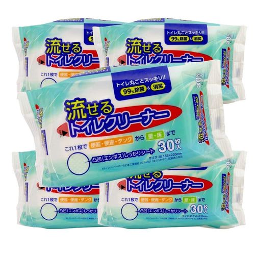 Flushable Toilet Cleaner, 150 Sheets (30 Sheets x 5 Pieces), Cleaning Sheets, Disinfecting & Deodorizing, Embossed Sheets, Toilet Bowls, Toilet Seats, Tanks, Walls, Floors, Cleaning, Made in Japan