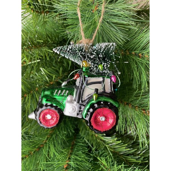Sass & Belle Festive Tractor Shaped Bauble Green