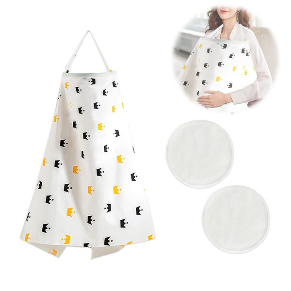 1 Pack Baby Nursing Cover, 100% Cotton Nursing Apron, Breathable, Adjustable Straps, Full Coverage Privacy Care, with 2 Pcs Washable Nursing Pads.