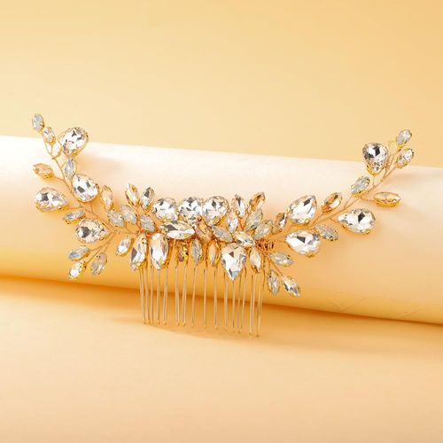 Teyglen Bridal Crystal Hair Comb Headband Gold Rhinestone Hair Comb Wedding Champagne Teardrop Crystal Hair Pieces Hair Jewelry for Bride Women Girls