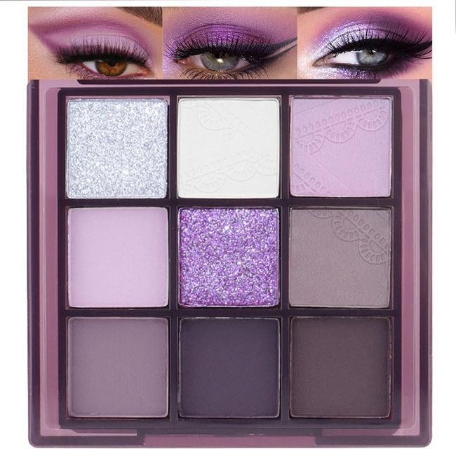 SUAKE Waterproof 9 Colors Shimmer Matte Eyeshadow Palette.Longwearing Highly Pigmented Glitter Powder Palet.Matt Dark Purple Eye shadow Palet Eye Makeup.paleta de sombras moradas