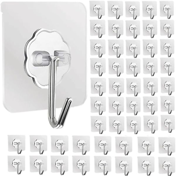 Wall Hooks, Adhesive Hooks Heavy Duty Self Adhesive Hooks Transparent Waterproof