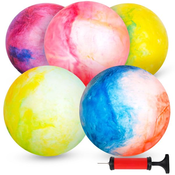 3 otters 5PCS Playground Balls, 12 Inches Inflatable Sensory Balls Marbleized Bouncy Balls with Pump Kickball Dodge Balls, for Kids Adult Indoor Outdoor Play Games Sports Party Favors