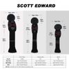 Scott Edward Grey Red Black Abstract Pattern Golf Head Covers Set of 3 Wood Clubs, with Rotating Number Tags