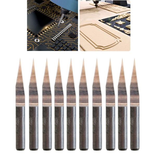 CESFONJER 10 PCS Carbide PCB Engraving Bit CNC Router Engraving Bit Tool Set 0.1mm 15°