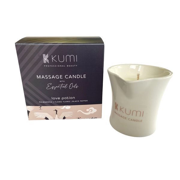 Kumi Aromatherapy Massage Candle - Scented Candle for Massage - Plant Based & Vegan Massage Oil Based Candle - Home Spa - UK Made - 100g - Love Potion