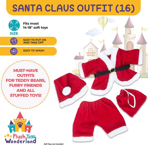 Plush Toys Wonderland Santa Claus Outfit, Set of Santa Suit and Stocking Cap for Christmas Stuffed Plushies Clothes, Fits Most 14"-18" Stuffed Soft Toys!