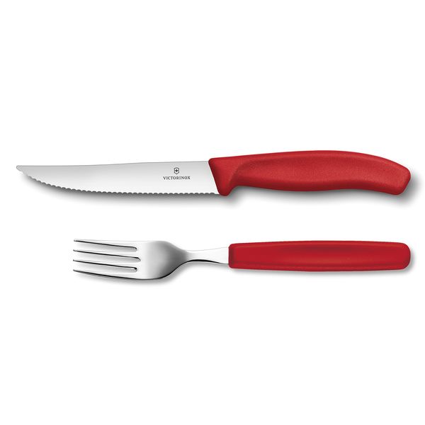 Victorinox 6.7931.12-X2 Gourmet Steak Knife, Fork Set, Red, Cutlery Set, Paring Knife, Fork Steak, Pizza