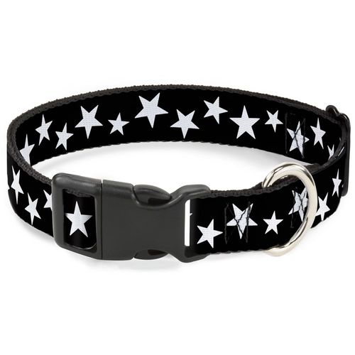 Buckle-Down Plastic Clip Collar - Multi Stars Black/White - 1/2" Wide - Fits 6-9" Neck - Small