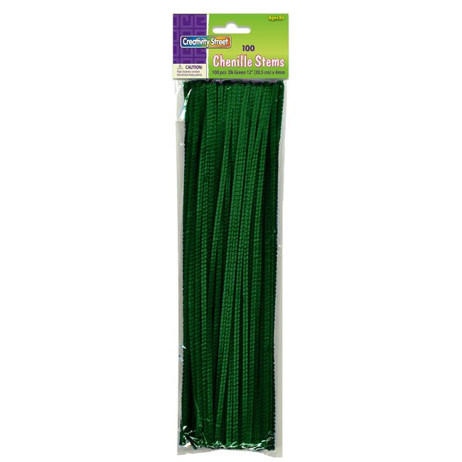 Creativity Street Chenille Stems/Pipe Cleaners, Dark Green, 12 Inch x 4mm, 100 Count