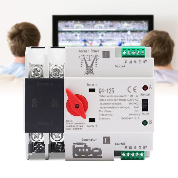 2P Automatic Transfer Switch, 110V Rated Operating Voltage, 100A Rated Operating Current 50HZ/60HZ GDAE10 Dual Power Mini Controller, 690V Insulation Voltage (2P PC Level)