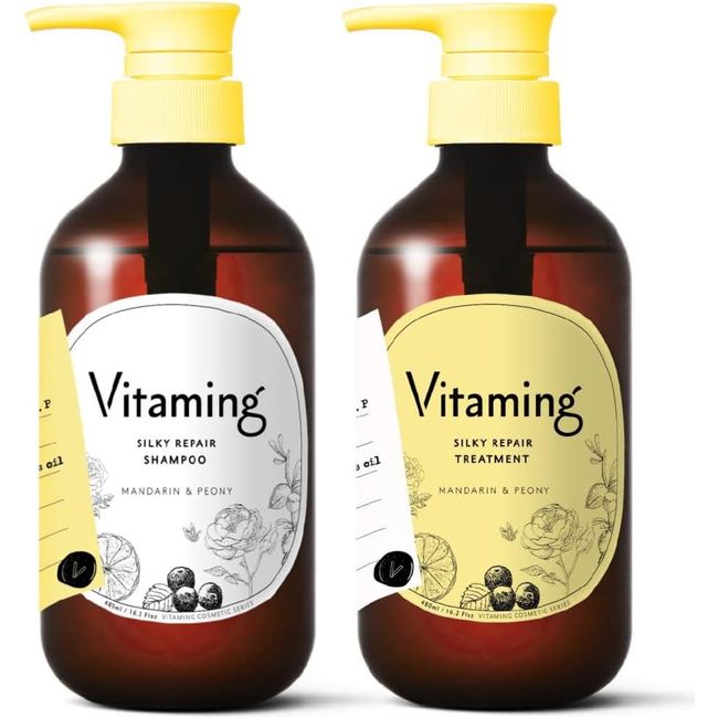 [Set] Vitamining Silky Repair Shampoo Treatment V1 480ml Mandarin &amp; Peony Scent Vitamin Hair Repair