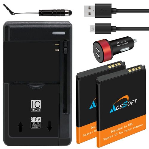 Large Power Replaceable Lithium Standard 2X 1600mAh Battery Universal Travel Dock USB/AC Charger Dual Car Charger Micro Data Sync Cable Screen Touch Pen Compatible with Alcatel Go Flip 3 4052W